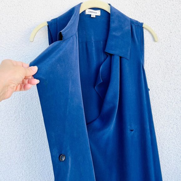 L'AGENCE Silk Wrap Navy Maxi Dress Jacket Belted Women XS/TP - Picture 9 of 10